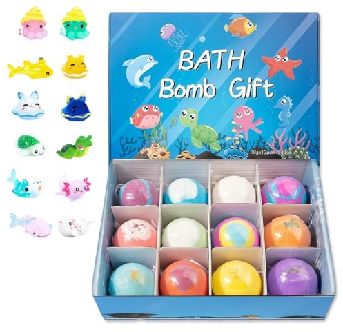 LAKVIL 12 Pezzi Bombe da Bagno Bambini Dino a Sorpresa, Giocattoli da Bagno per Bambini, Regali di Natale e Compleanno, Regalo con Baff Bomb