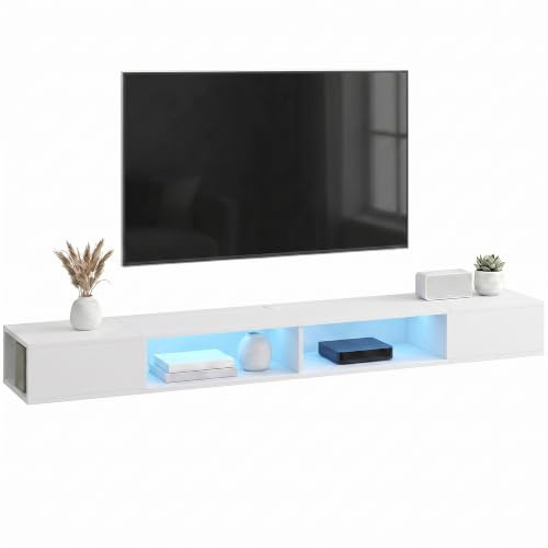 HOMCOM Mueble de TV Suspendido Luces LED para 75 Pulgadas Blanco