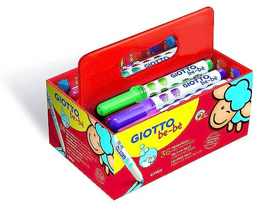 GIOTTO be-bè F461200: Filtpennor för barn från 2 år – 36 fiberpenna – ljusa färger – giftfria – vattenlösliga – blandade färger