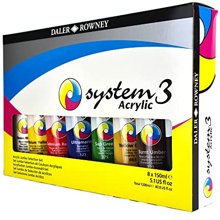 Daler Rowney System3 - Set peinture acrylique 8 tubes 150ml - Sélection