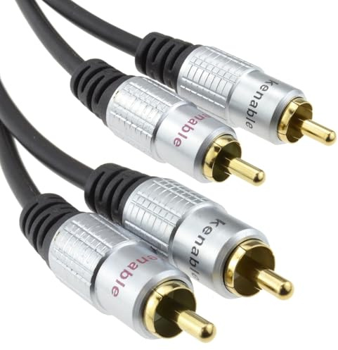 kenable Pro Audio Metal 2 x RCA Phono Plugs to Twin Plugs Cable Lead Gold 0.5m 50cm