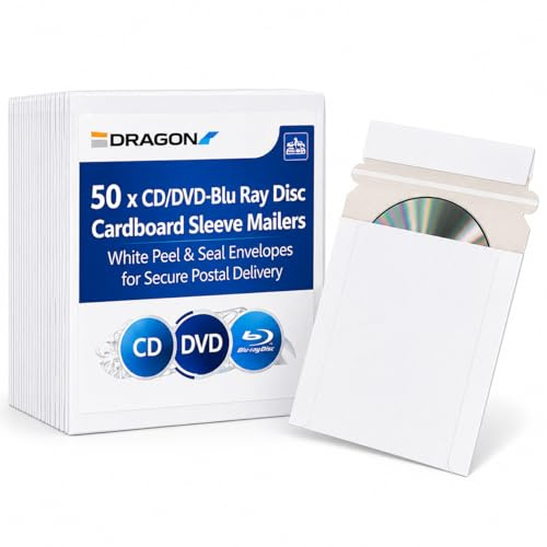 Dragon Trading® - 50 custodie per CD di carta con chiusura apri e chiudi/buste bianche – Confezione da 50