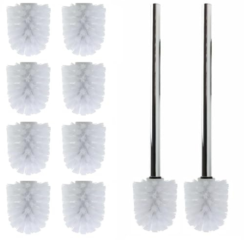 Daloual - 10 x Ersatz WC-Bürstenkopf Weiß Ø ca. 8 cm + 2 x Edelstahl-Griff 26,5 cm - Toiletten-Bürste - Klo-Bürste - WC-Besen - austauschbar - modernes Design - hochwertig - langlebig
