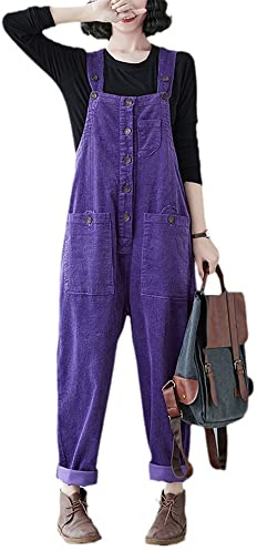 Montecarduo Damen Latzhose - Winter-Cord-Overalls Für Frauen Strampler Lässige Weites Bein Baggy Cargohose Vintage-Riemen-Latzhose Für Outdoor-Hosen Streetwear