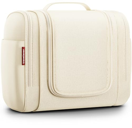Travelaner® Necessär Dam och Herr DESIGN 2026, XXL 3-i-1 Hängbar Resenecessär 9L, Stor Vattentät Sminkväska, Toalettväska, Beige