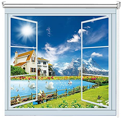 Verdunkelungsrollo mit Rasen-See-Muster, Sichtschutz für Küche, Büro, Schlafzimmer, wasserdicht, ölbeständig und leicht zu reinigen (Farbe: 100% Verdunkelung, Größe: B 100 cm x H 120 cm)