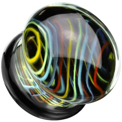 beyoutifulthings Ohr-Plug Regenbogen-Wirbel Schwarz Glas Ohr-Piercing Ohr-Schmuck Tunnel Double Flare Sattel-Verschluss 8-mm