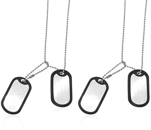 EUPSIIU 2 Stücke Dog Tags Army Dog Tags with Silencer, Erkennungsmarke aus Edelstahl mit Ketten, Militärischen Erkennungsmarken für Kostüm Dress Up Party Thema Halloween Party Männer Frauen (Silber)