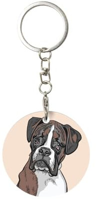 EgoMed Runder Metall-Schlüsselanhänger, Metall-Schlüsselanhänger, Autoschlüsselanhänger, Ringhalter, 1 Stück, Hund Boxer