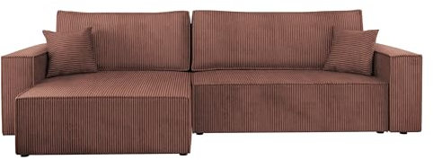 Mirjan24 Ecksofa Kobaro Cord Maxi Sofa Eckcouch Couch mit Schlaffunktion und Bettkasten Ottomane Universal, L-Form Couch Schlafsofa Bettsofa Farbauswahl (Poso 29)