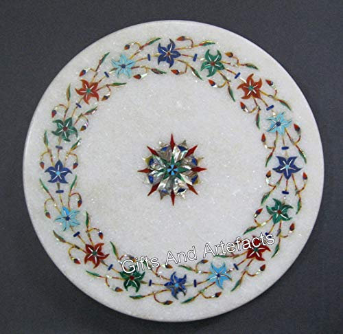 Gifts And Artefacts Marble Tortilla Maker I Semi Precious Stones Pizza Maker I Floral Art Rolling Board I Marble Chopping Board I Ancient Look Roti Maker I Handmade Roti Maker
