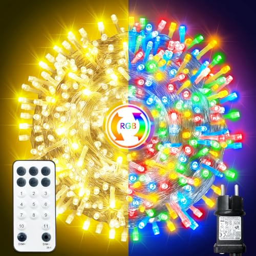 ARKOCHIC 30M Luces Navidad Exterior, 300 LED Luces Árbol Navidad Interior Con Control Remoto Y 11 Modos, IP65 Impermeable Luz Navideñas Exterior Decoración Para Jardín Fiesta, Blanco Cálido/Multicolor