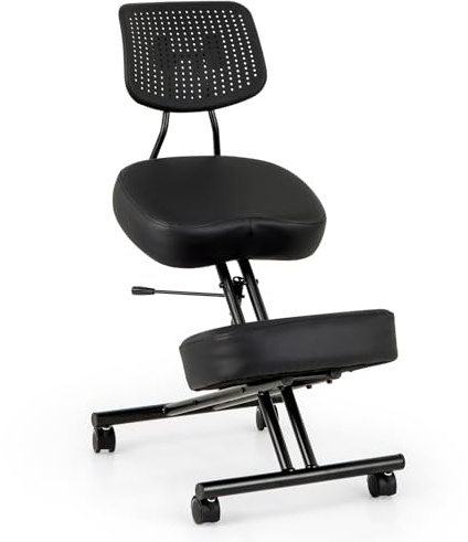 COSTWAY Ergonomic Kneeling Chair, Posture Correction Stool with Lockable Universal Wheels, Angle & Height Adjustable, Thick Padded Seat, Suitable for Meditation Gaming Computer Work