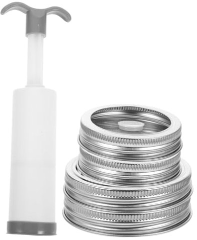 Alipis Sellador Al Vacío para Frascos Ancha y Estándar, Kit 2 Tapas Vacías Acero Inoxidable 304, Bomba Manual para Conservación De Alimentos, Compatible Cocina y Almacenamiento