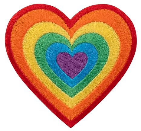 Urbanski Patch Süßes Herz in Regenbogenfarben zum Aufbügeln 7,5 x 7,8 cm | Aufnäher Applikation Bügelbild