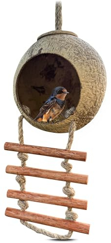 Namture 2er-Pack Handgefertigtes Kokosnuss-Vogelhaus – Recycelte Kokosnussschale, Vogelfutterstation im Leiterstil, Wetterfester Nistkasten für kleine Vögel, Reptilien, Gartenliebhaber