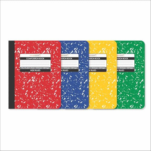 Orange Paper Composition Book – 100 Sheets, Wide Ruled, 9.75 x 7.5 inch – Durable Cover – School & Office Use – Pack of 4 - Color Marble Design