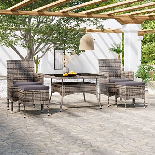 QJBSAVVA 5-TLG Garten-Essgruppe Poly Rattan 120x120x75 cm klappbar Gartengarnitur mit rundem Hartglastisch Moderne Balkonmöbel für kleine Balkone Terrasse und Camping
