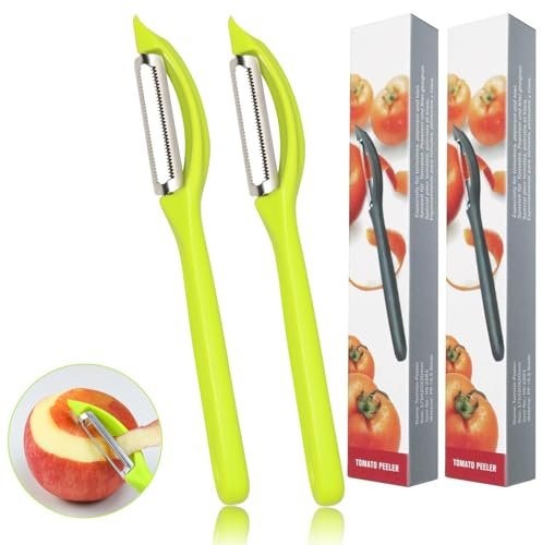 PROPOG 2 Pcs Eplucheur Légumes, Universel Econome Legumes Tranchant Denté Eplucheur Pomme de Terre with Box Éplucheur pour Fruits Tomate Pomme (Vert)