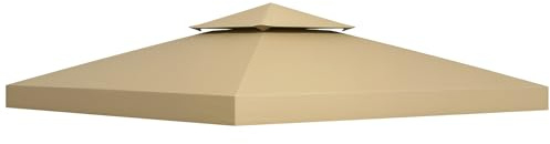 Outsunny Ersatzdach für Pavillon 3 x 3 m wasserdicht Pavillondach mit Doppeldach Ablauflöcher, Ersatzbezug Ersatzteile für Gartenpavillon Gartenzelt Beige