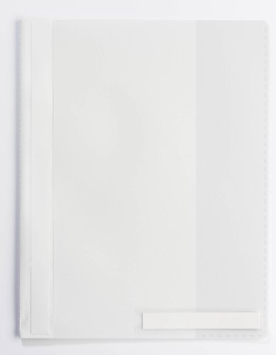 Durable Sichthefter, überbreit für Prospekthüllen, 25 Stück, weiß, 251002 | Robuste Hartfolie, für DIN A4, transparenter Vorderdeckel, Innentasche, Beschriftungsstreifen, Einschubkanal