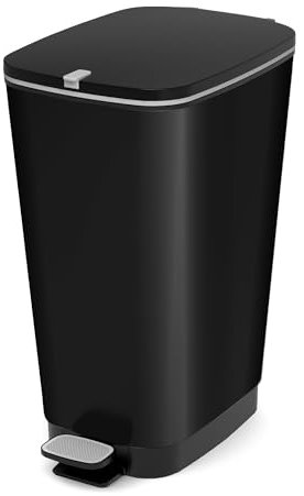 CURVER KIS Chic Bin Style Treteimer 45 Liter mit Deckel und Pedal, Müllbeutelaufhängung, schwarz metallic, 29 x44,5 x 60,5 cm