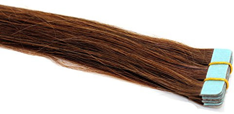 Tape In/On 100% Echthaar Remy Hair Extensions Haarverlängerung 2,5g / Tresse (40cm - 10 Tressen - #4 Schokobraun)