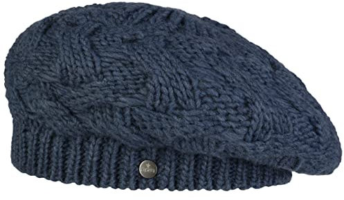 LIERYS Jesila Baskenmütze Damen Strickmütze mit Schurwolle Made in Germany Herbst Winter blau One Size