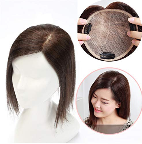 100 % echtes menschliches Haar Krone Topper Wiglet Haarteile für Frauen – linker Teil Clip in Toupet weiche Haaraufsätze für graues oder dünnes Haar (40,6 cm Off Black)