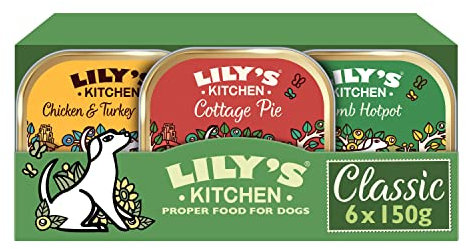 Lily's Kitchen Natural Adult Dog Food Wet Trays - Classic Dinners Multipack - Chicken, Lamb & Beef - Complete Meal Recipes (6 Trays x 150g)
