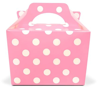 Party Food Boxes for Kids 20 Pack - Baby Pink Polka Dot Lunch Boxes - Treat, Loot & Party Bags with Handle for Birthday, Baby Shower & Picnic (Lotus)