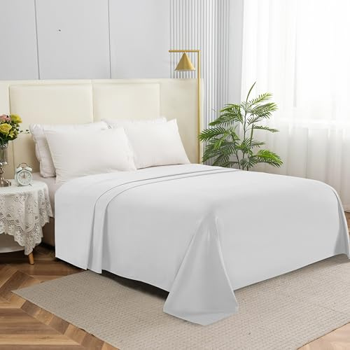 Elegant Comfort Premium Hotel Quality 1-Piece Flat Sheet, Luxury & Softest 1500 Thread Count Egyptian Quality Bedding Flat Sheet, Wrinkle, Stain and Fade Resistant, Queen, White