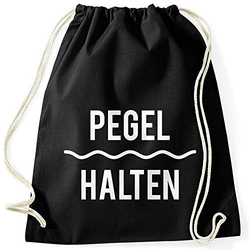 MoonWorks® Turnbeutel mit Spruch Pegel halten lustiger Turnbeutel Saufen Bier Party schwarz unisize