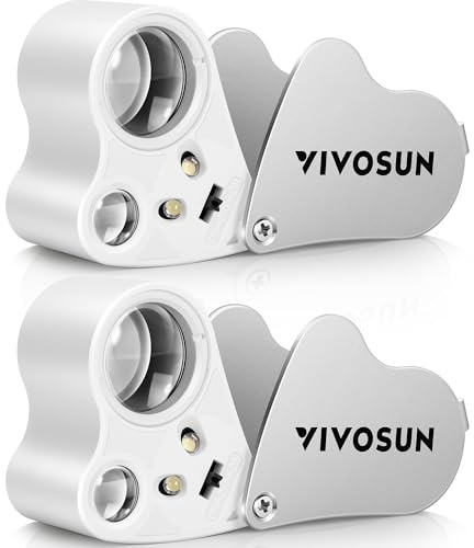 VIVOSUN 2er-Pack Juwelierlupe mit LED Licht, 30X und 60X Vergrößerung | Faltbare Taschenlupe mit 2 Linsen für Pflanzen, Schmuck, Edelsteine, Uhren, Münzen und Briefmarken, Weiß