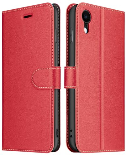 ELESNOW Hülle für iPhone XR, PU Leder Klappbar Wallet Handyhülle Schutzhülle Tasche mit Kartenfach, RFID Blocking, Standfunktion, Magnetisch für Apple iPhone XR Hüllen (Rot)