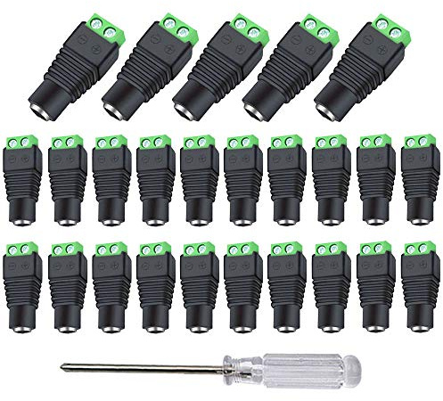 Aiqeer 25 st 12 V/24 V 5,5 x 2,1 mm DC-strömkontaktadapter, hona eluttag, DC-skruvterminalkontakt för CCTV-kamera LED-remsa (grön)