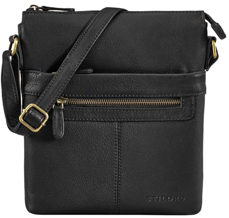 STILORD Morgan Vintage Umhängetasche Damen Klein Leder Handtasche Ledertasche Crossbody Bag Elegante Schultertasche Tasche DIN A5 Echt Leder Farbe:schwarz