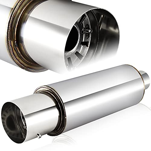 Q1-TECH, Universal 4 Tip Jdm N1 Style Muffler Hi Flow Titanium Steel 2.5 Inlet