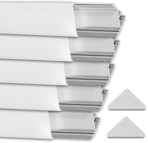 .one-bath LED Eckprofil 1m inkl. Endkappen I LED Aluprofil 5er SET I LED Alu Profile 45 Grad I Aluminiumprofil für LED Stripes I Lichtleiste I 5x1m