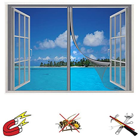 Magnet Fliegengitter,Magnet vorhang,Fliegengitter Fenster, Magnetische Adsorption Fliegenschutz Mückengitter Luft kann frei strömen Ohne Bohren für Türen und Fenster-60x95cm(23×37inch)