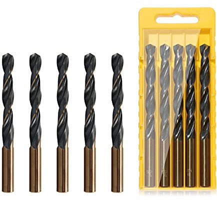 Ohamtes Punte elicoidali a gambo ridotto da 10,5 mm HSS 4341 in acciaio ad alta velocità per piastre in ferro/rame/plastica/alluminio/materiali metallici, gambo rotondo, doppio bordo, 5 pezzi