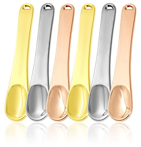 Lot de 6 Mini Spatule Cosmétique, Spatule Creme Visage Metal, Spatule Maquillage, Cuillère de Beauté pour Le Visage, Spatule pour Masque, Crème pour Les Yeux (Or, Argent, Or Rose)