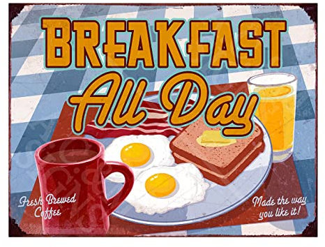 Breakfast Sign Metal Plaque For Kitchen Home Bar Pub Man Cave Shed Garden Food Sign Home Decor Ref1999 (10X8 inches (Approx)25cmx20cm)