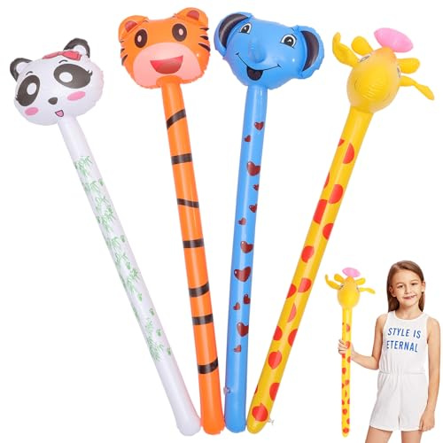 Alipis Inflatable Animal Stick Toys 4 Pack Animal Stick Toys Lightweight Inflatable Balloons Easy to Carry and Store for Kids Birthday Party Decorations 40.94In