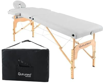 QUIRUMED Easy Klappmassagetisch aus Holz, Farbe Weiß, 186 x 66 cm, Massagetisch, Physiotherapie-Massage, Kunstleder, Gelenkkopf, höhenverstellbar, 2 Abschnitte