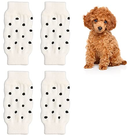 4 Stück Beinwärmer Für Hunde, Niedlicher Gepunkteter Ellenbogenschutz Für Hunde, Gestrickte Haustier Beinwärmer, Elastische Haustier Bein Hock Protektoren Für Kaltes Wetter (L)