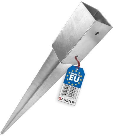 BAUSTER® Manchon de sol à enfoncer en acier argenté Longueur 70 x 70 / 750 mm Support de poteau galvanisé à chaud pour poteaux carrés en bois de bois