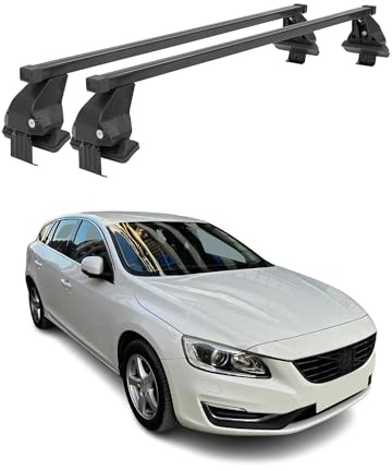 OMAC Menabo Dachträger für Volvo V60 2013-2018 FL Stahl Schwarz | DIN 75302:2019 & ISO/PAS 11154:2006 geprüft, Abschließbar, City-Crash-getestet, bis 50 kg Traglast, Querträger, Grundträger