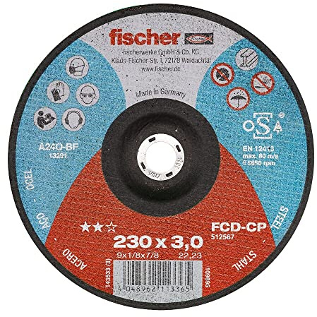 fischer Trennscheibe CP gekröpft, für die Anwendung in Stahl, 3,0/230 mm, Bohrungsdurchmesser 22,23 mm, Set mit 25 Stück