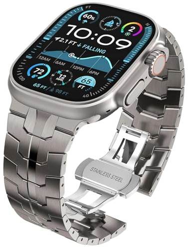 KADES Edelstahlarmband Kompatibel mit Apple Watch Armband 49mm 46mm 45mm 44mm 42mm,Herren Damen Metall Gliederarmband Ersatzarmband für iWatch Ultra 3 2 1,Series 11 10 9 8 7 6 5 4 3 2 1 SE,Titan